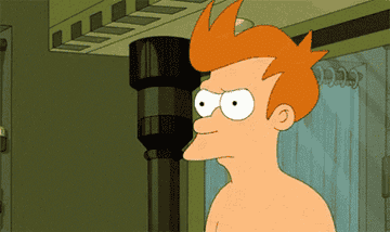 Gif of Fry from Futurama squinting his eyes and looking skeptical