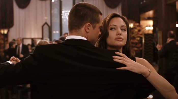 Angelina and Brad dancing in a scene from the film