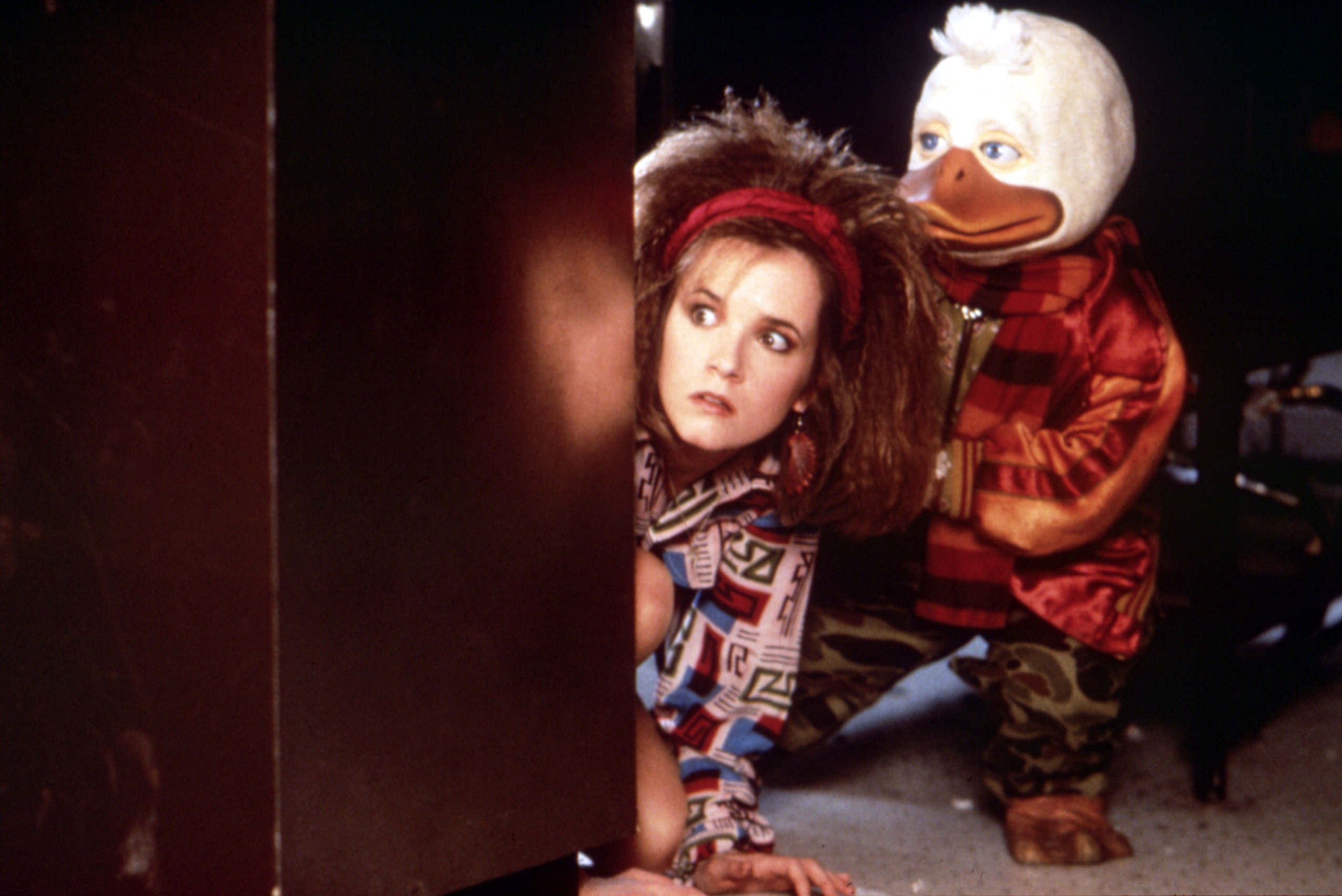 Lea Thompson and Howard the Duck in "Howard the Duck."