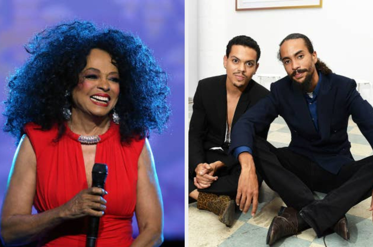 Diana Ross performs at the  &quot;Keep the Promise&quot; AIDS Healthcare Foundation concert in 2019, Evan Ross and Ross Naess pose together at the Art with a Cause event in 2017