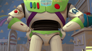 A gif of Buzz Lightyear standing and staring off into space