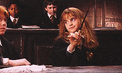 A gif of Hermione performing a levitation spell