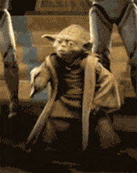 A gif of Yoda from Star Wars dancing