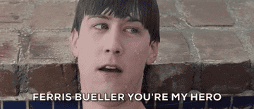A gif of Cameron Frye in the pool saying, &quot;Ferris Bueller, you&#x27;re my hero&quot;