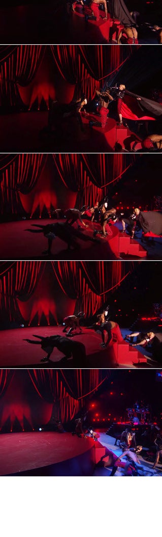 A frame-by-frame breakdown of Madonna falling backward off stage