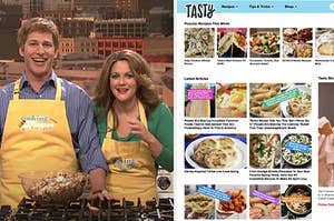 Two chefs on a cooking show; the Tasty homepage