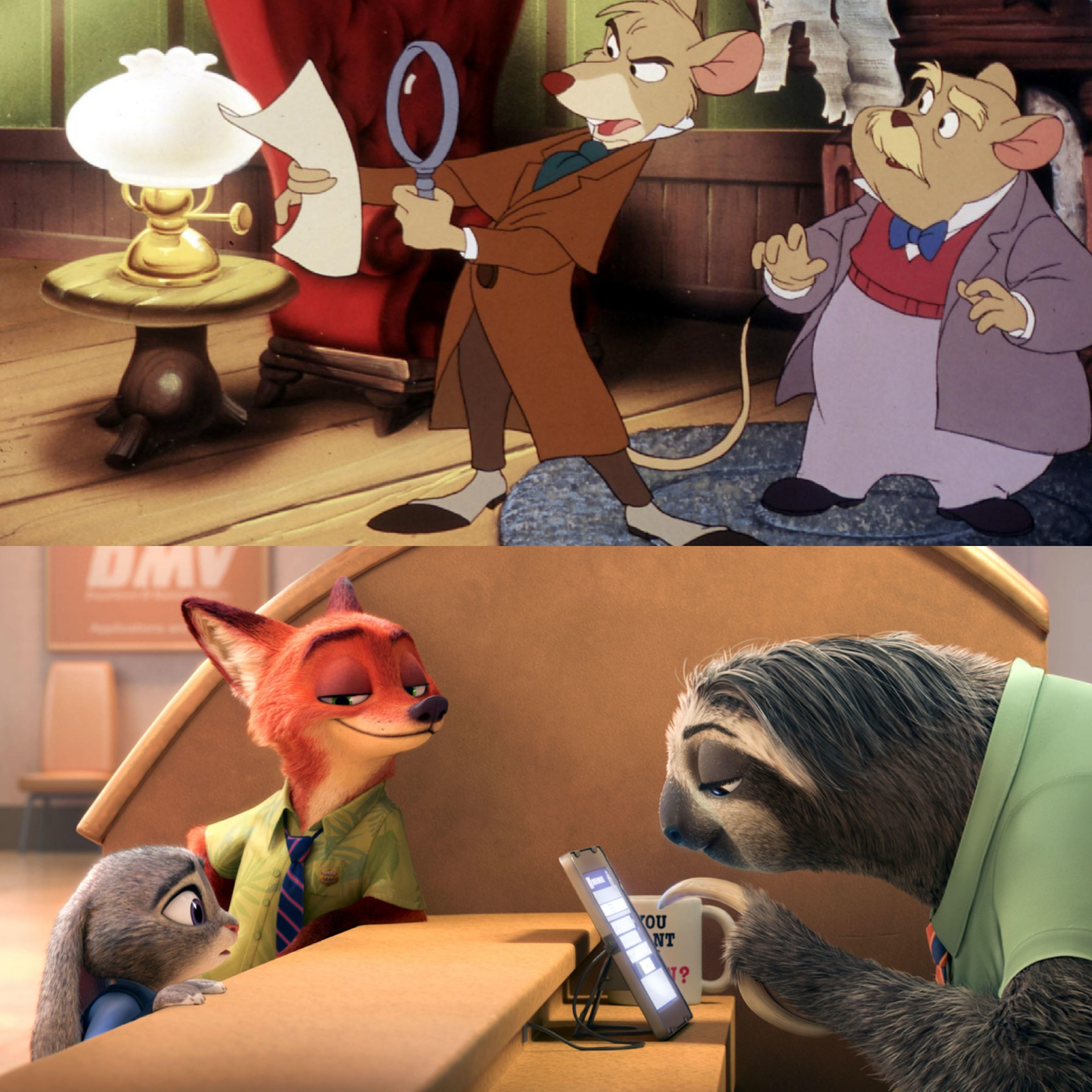“The Great Mouse Detective” (Top); “Zootopia” (Bottom)