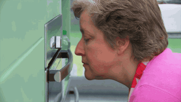 A woman sniffs the fridge in &quot;Great British Baking Show&quot;