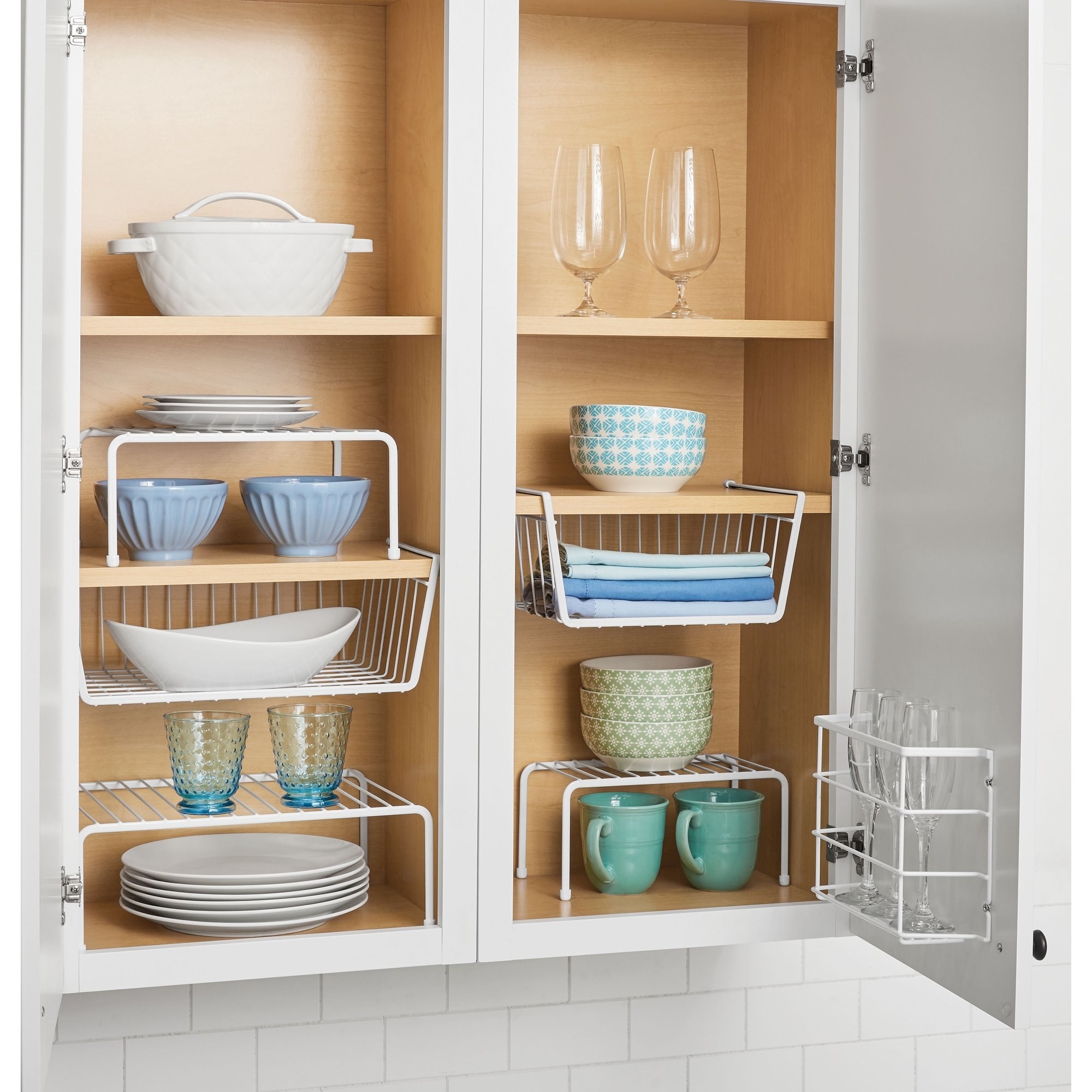 set of 6 white wire cabinet organizers