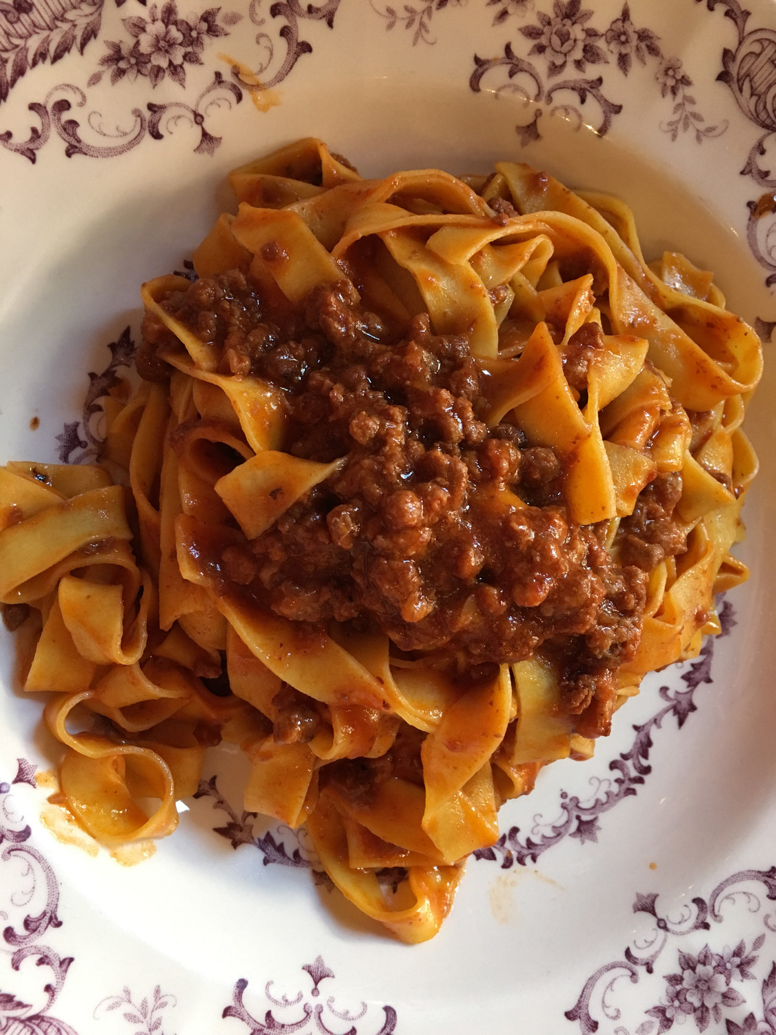 A plate of pasta Bolognese.