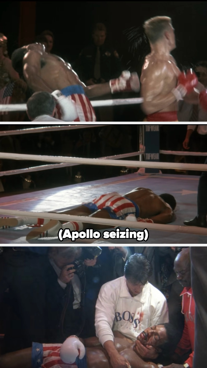 Ivan punching Apollo and sending him to the floor seizing. He then dies in Rocky&#x27;s arms