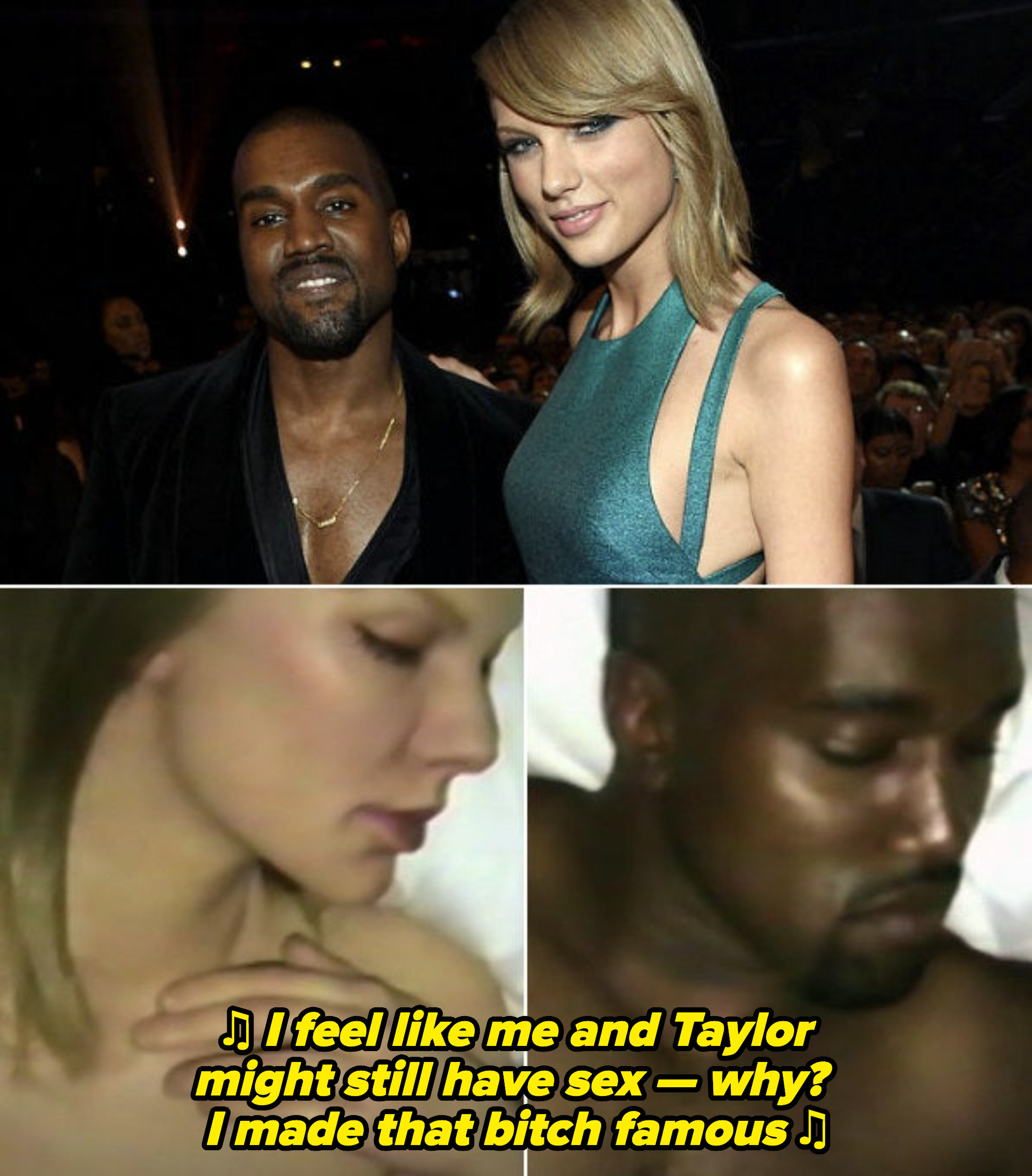 West and Swift at the 2015 Grammys; West&#x27;s &quot;Famous&quot; music video