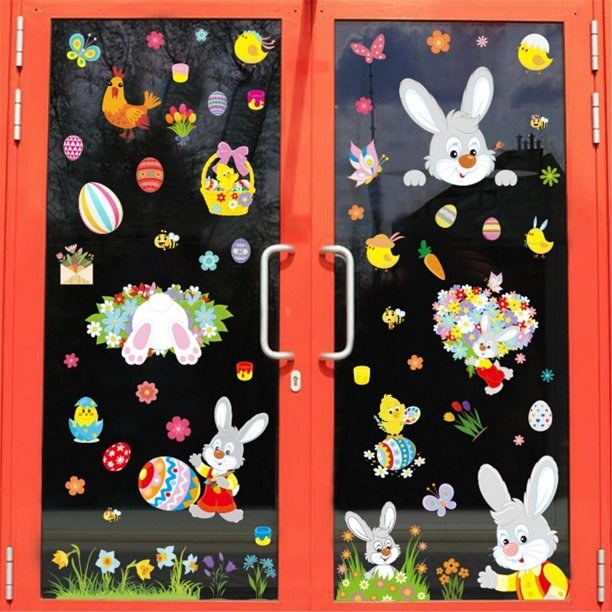 Easter themed decals on window