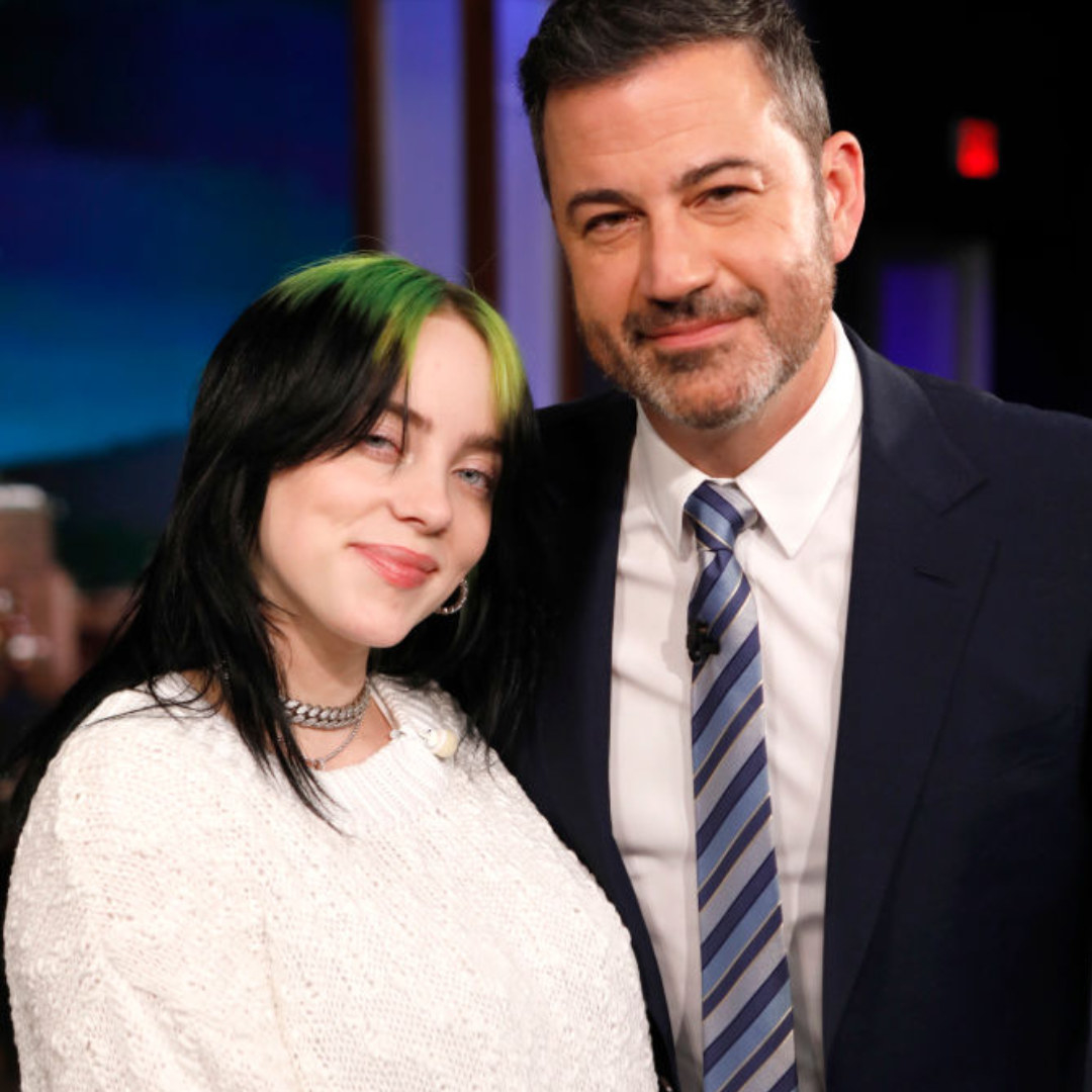 Kimmel and Eilish posing together on &quot;Jimmy Kimmel Live!&quot; in 2019