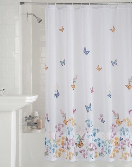 the butterfly and floral shower curtain