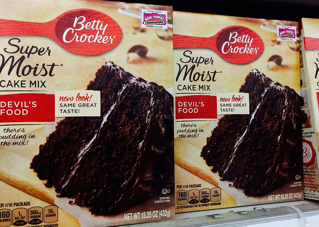 Two packages of Betty Crocker devil&#x27;s food cake mix