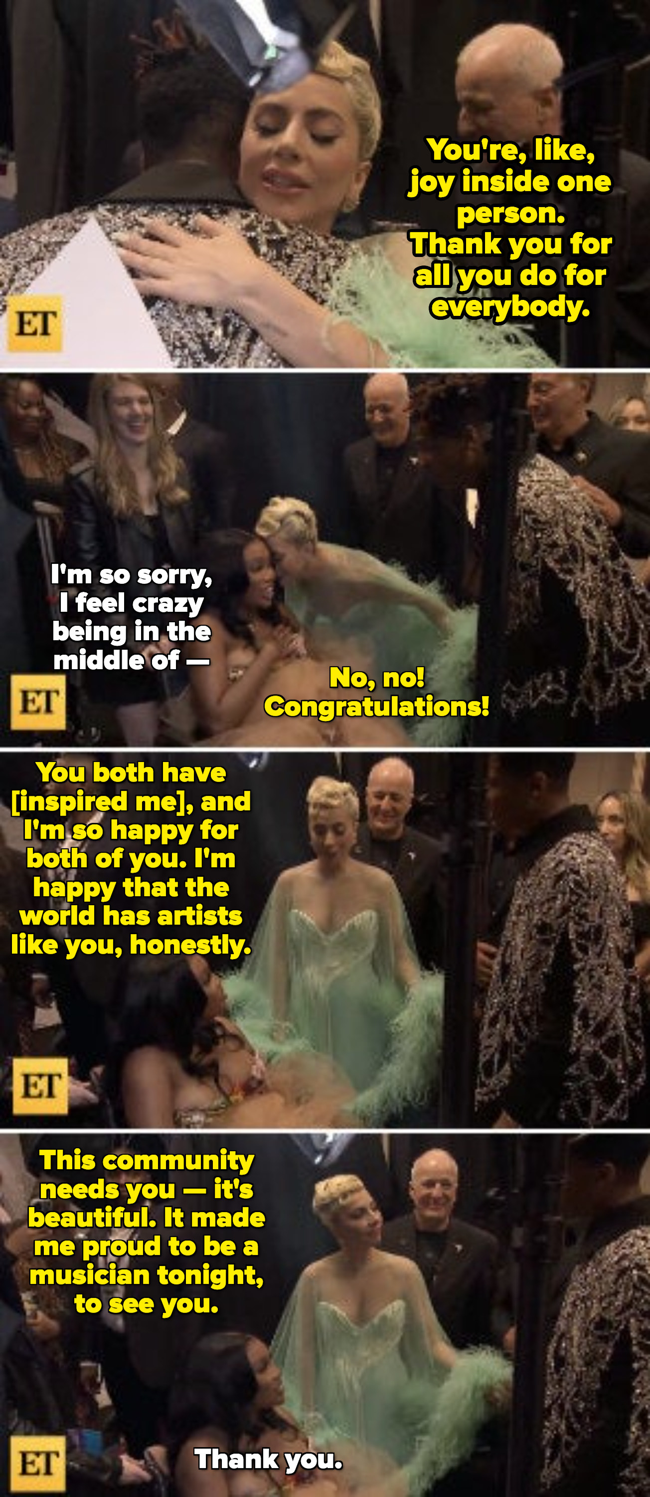 Gaga congratulation Batiste and SZA backstage at the 2022 Grammys
