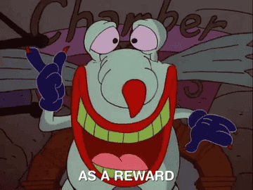 a gif from &quot;AAAHH!!! Real Monsters&quot; of a creature saying &quot;I&#x27;m taking you as a reward&quot;
