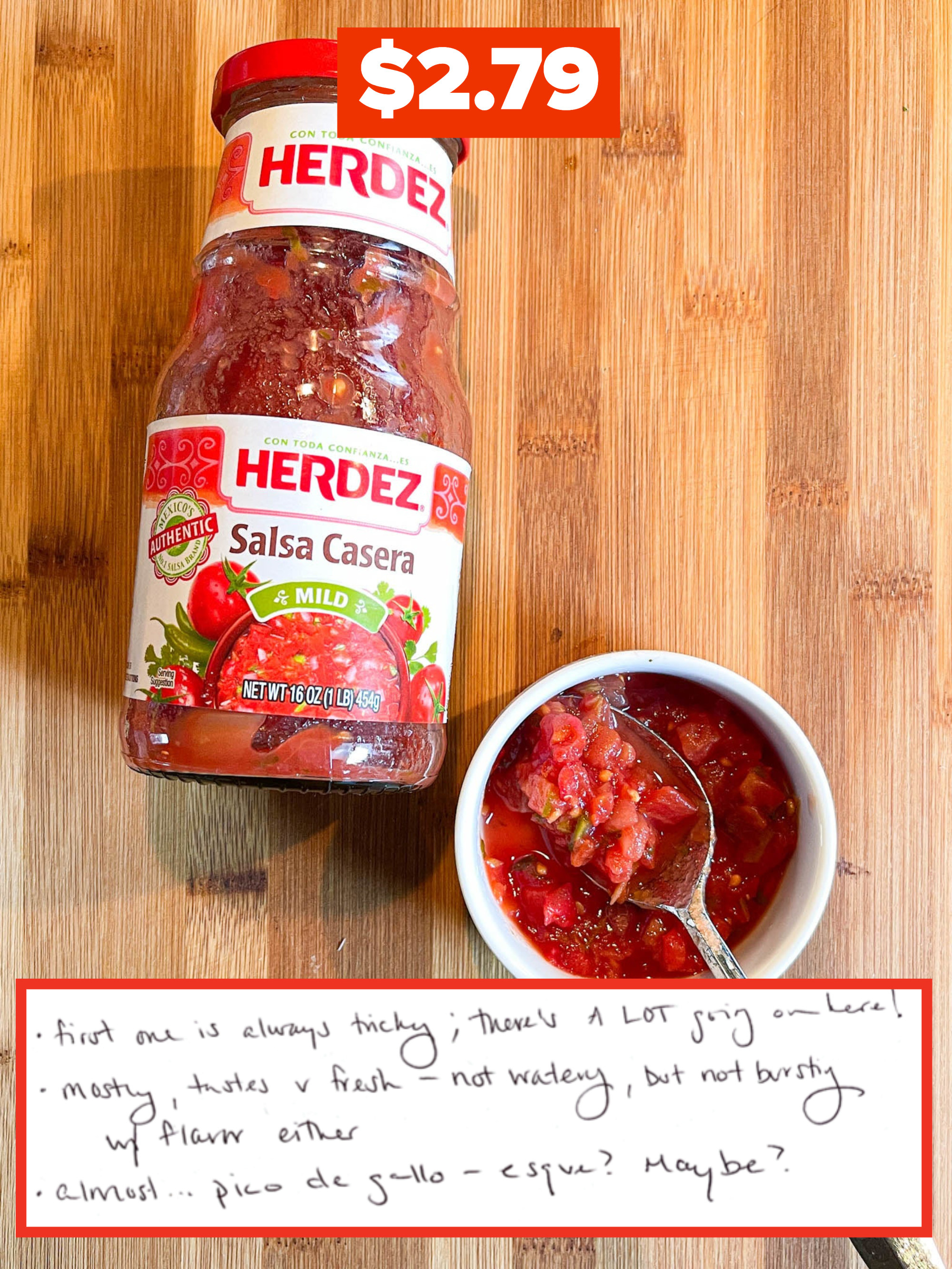 A photo of the salsa next to an excerpt from the writer&#x27;s notes that says this was the first salsa he tried and there&#x27;s a lot going on with it