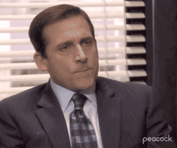 Steve Carell as Michael Scott on The Office shockingly asking &quot;What?&quot;