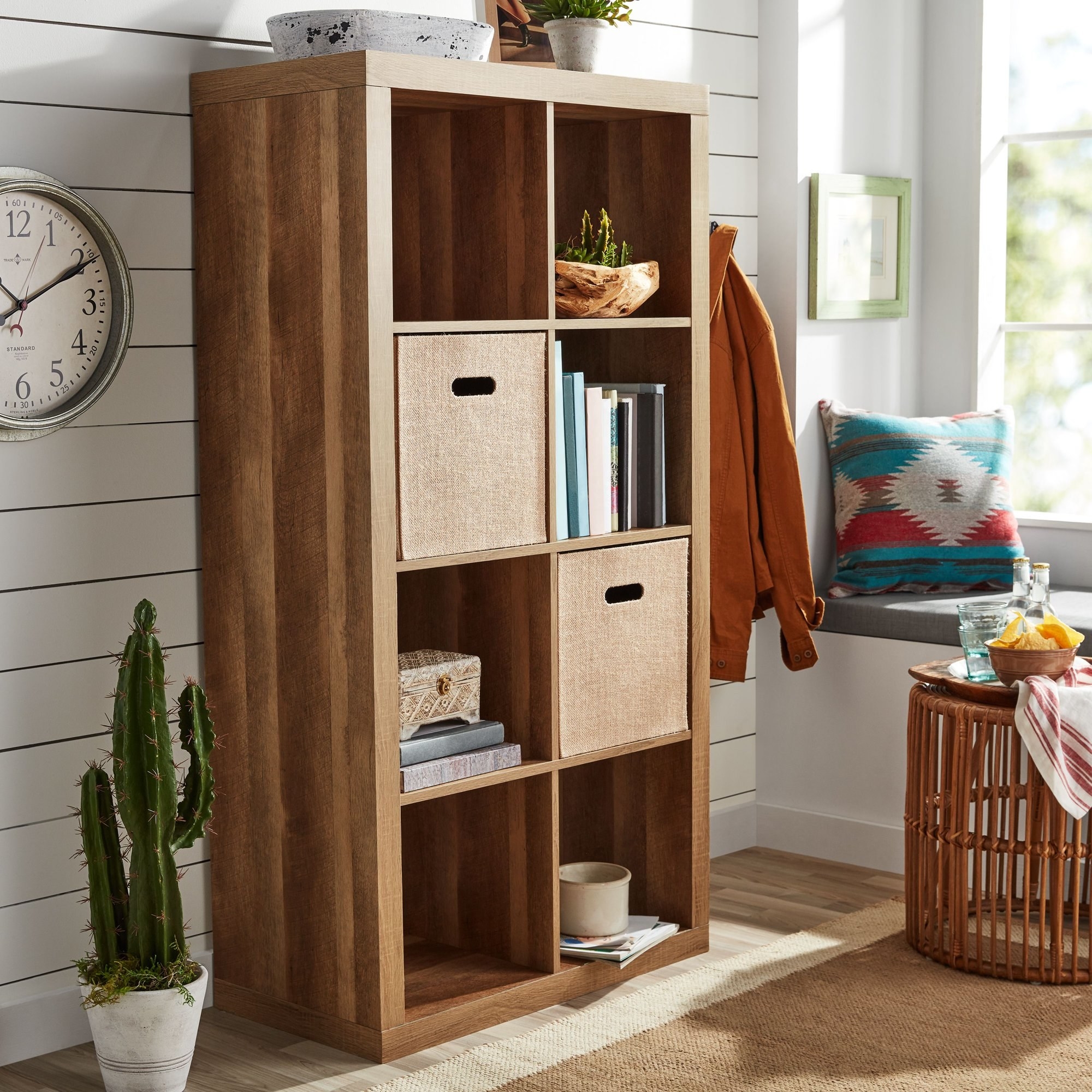 wooden bookcase with 8 openings