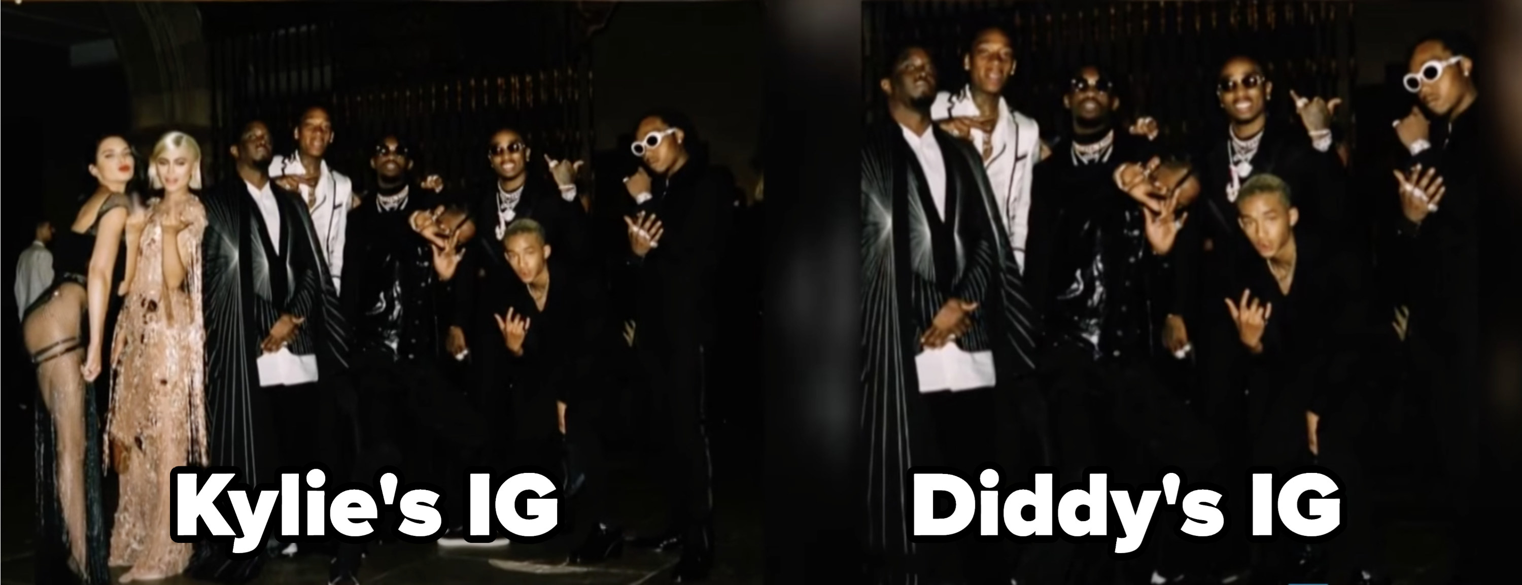 Comparison of Kylie Jenner&#x27;s IG Meg Gala photo vs. Diddy&#x27;s IG Met Gala photo.
