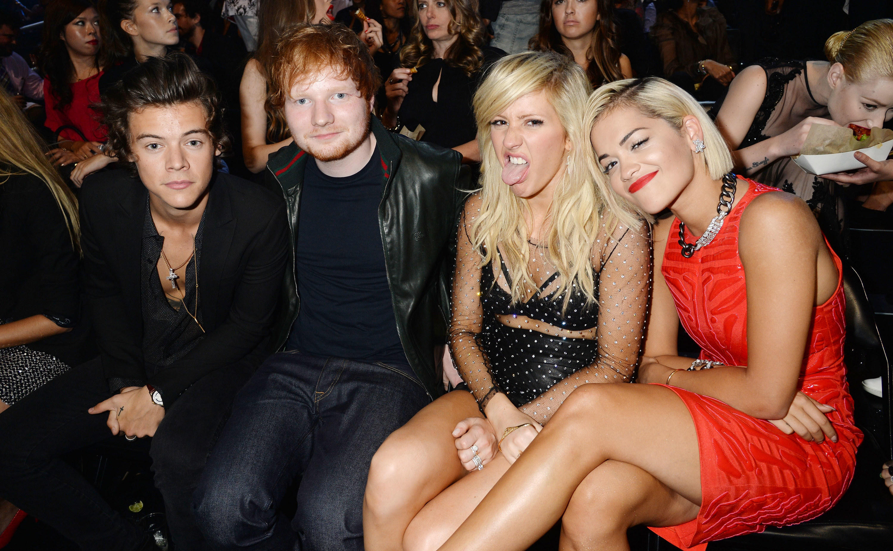 Harry Styles, Ed Sheeran, Ellie Goulding, and Rita Ora at an award show