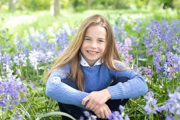 A smiling Charlotte sitting in a field of grass and flowers