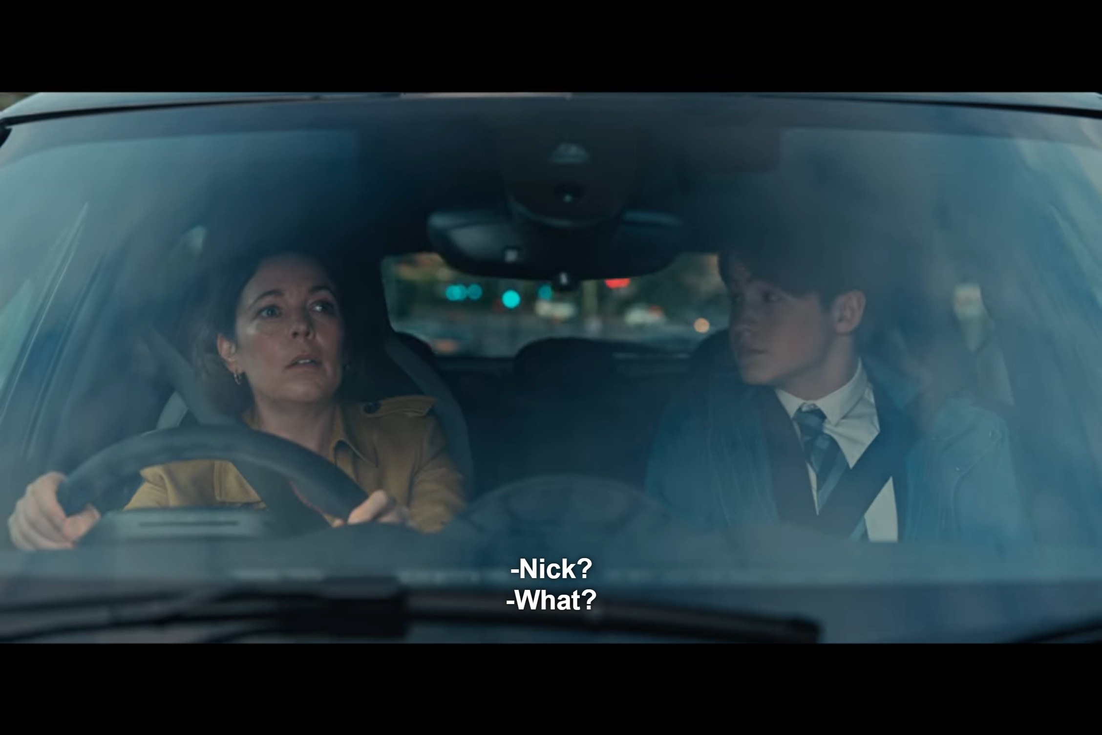 Sarah sits in the driver&#x27;s side of the car and says, &quot;Nick?&quot; while Nick looks on and asks, &quot;What?&quot;