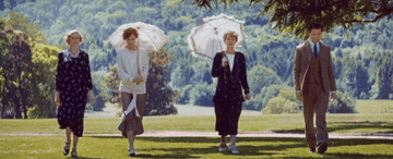 The &quot;Downton Abbey&quot; characters walking in full aristocratic attire