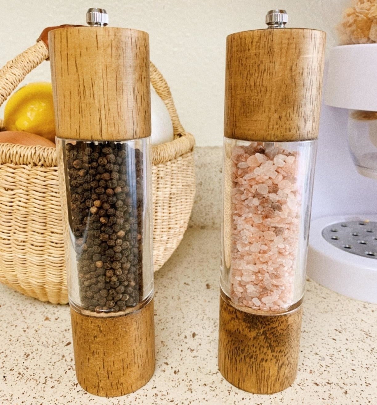 the wood and glass salt and pepper grinders