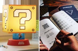 A Super Mario Bros. lamp and a copy of Journal 29