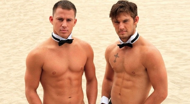 Channing Tatum as Mike and Alex Pettyfer as Adam topless in Magic Mike