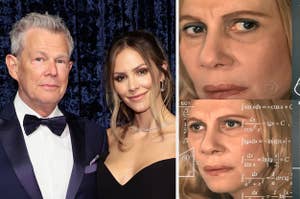 david foster and katharine mcphee next to a meme of a woman doing math