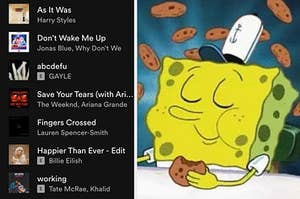 Spotify的流行歌曲播放列表和海绵宝宝吃巧克力饼干