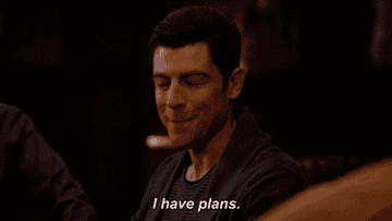 schmidt from new girl saying &quot;i have plans&quot; and raising his eyebrows
