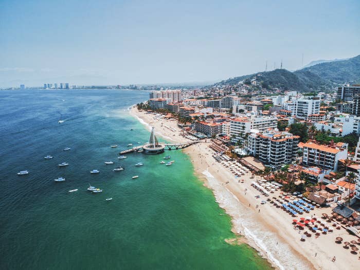 Hotels and high rise buildings next to the sea in Puerto Vallarta.