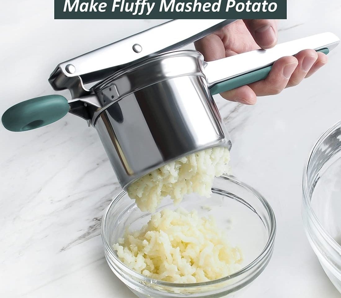 A person using the device to make mashed potatoes