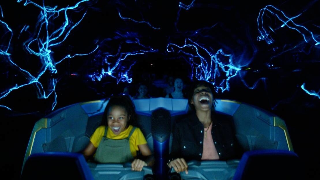 People on the Guardians of the Galaxy coaster