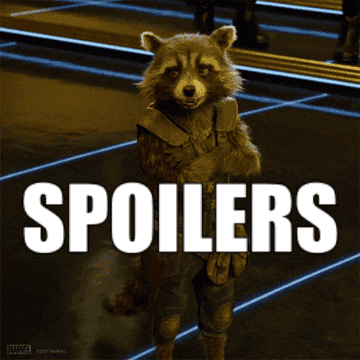 Rocket winking with the text &quot;SPOILERS&quot;