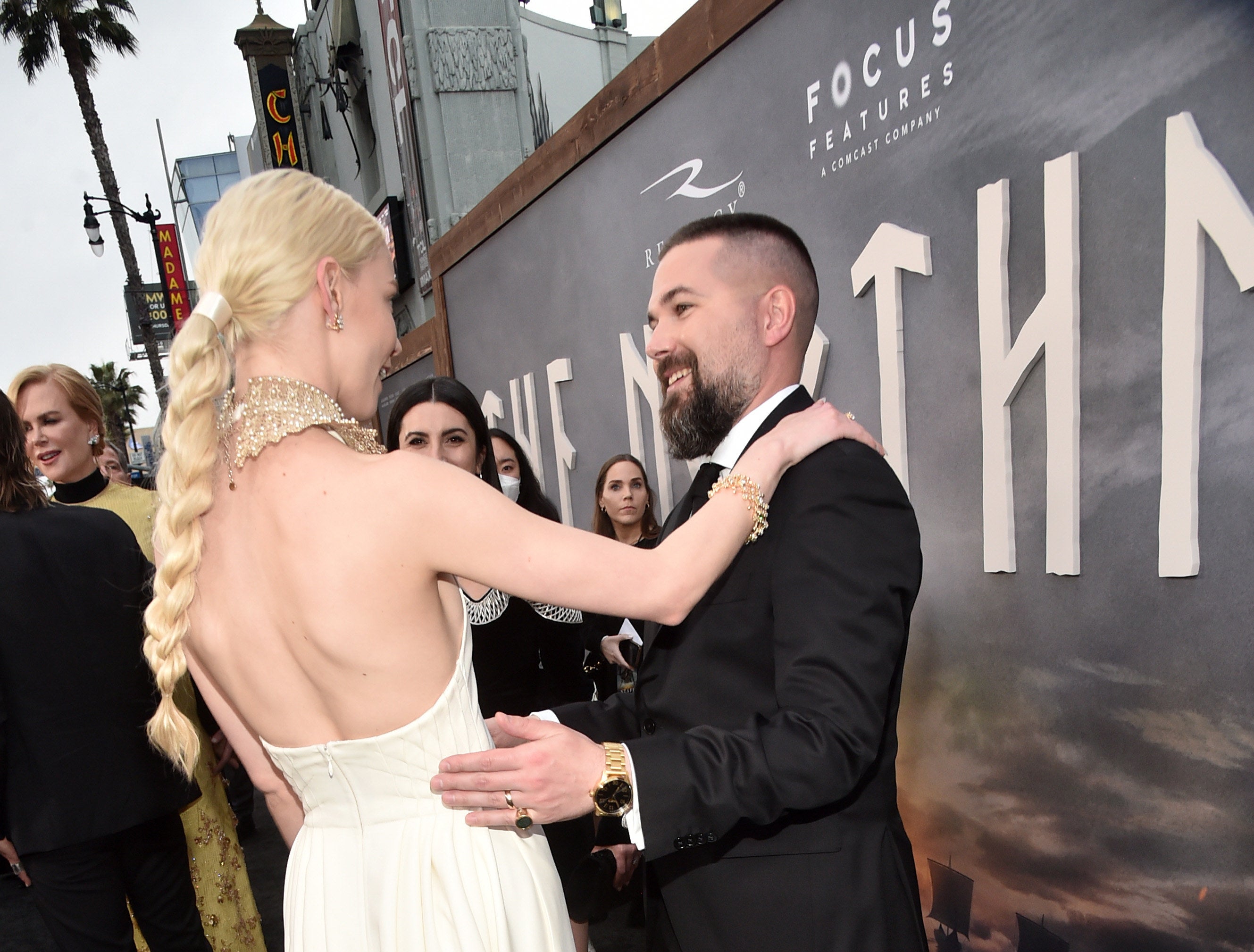 Anya Taylor-Joy greeting each other at the Northman premiere