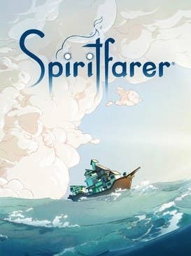 A boat on water with the title &quot;Spiritfarer&quot; above it on a poster