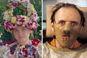 A shot from "Midsommar" is on the left with Hannibal from "Silence of the Lambs" on the right