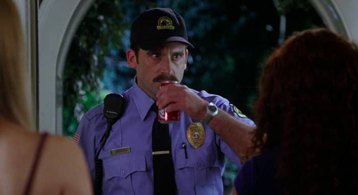 A mustachioed Steve Carell playing a cop in Sleepover
