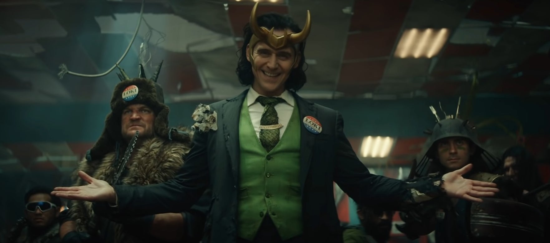President Loki with soldiers behind him in &quot;Loki&quot;