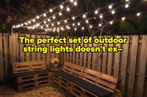reviewer image of the string lights hanging on a back patio