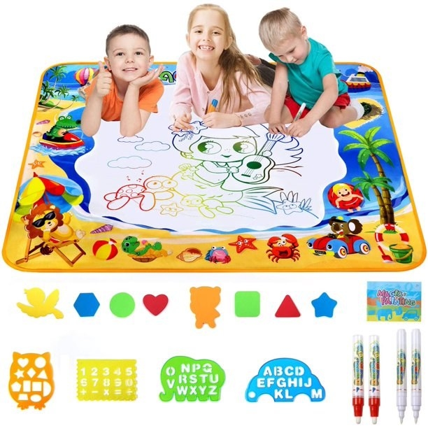 Children playing on doodle mat