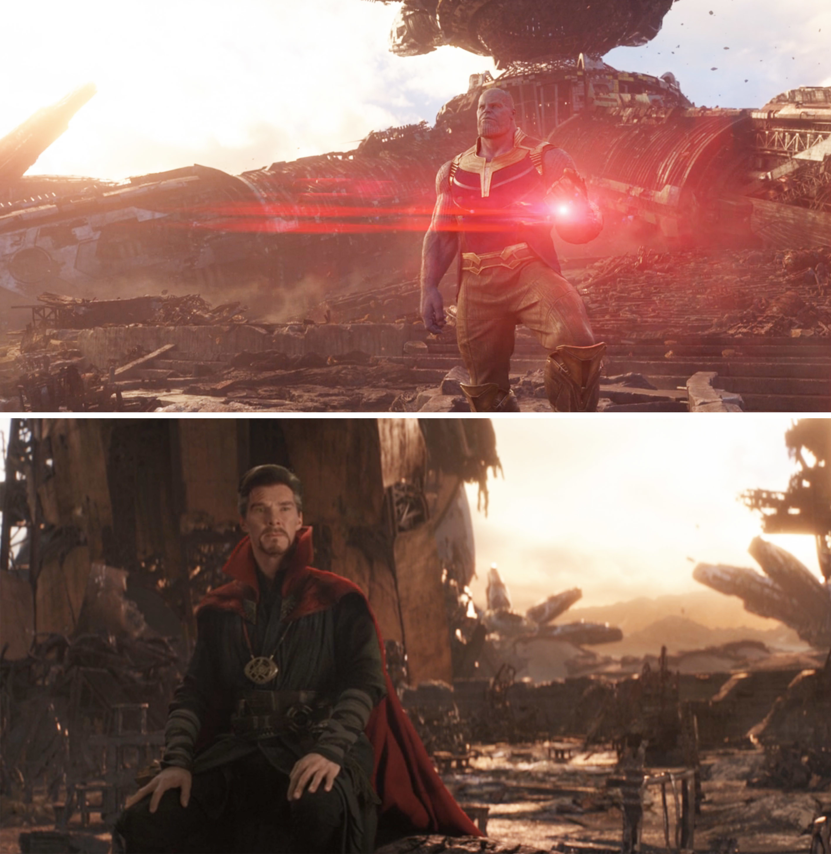 Thanos wielding power; Doctor Strange