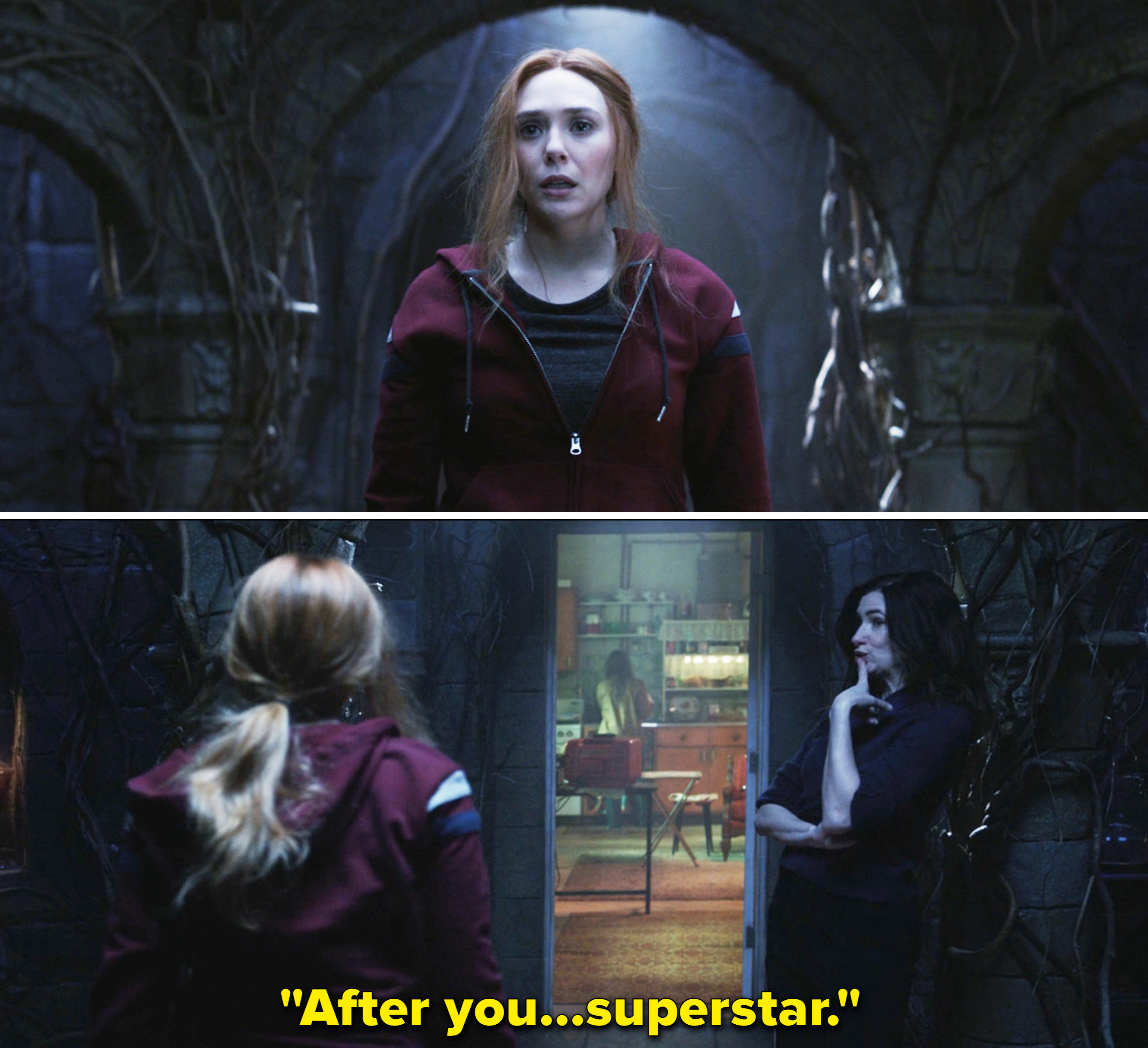 Agatha showing Wanda her past and saying, &quot;After you, superstar&quot;