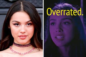 Olivia Rodrigo is on the left and right, labeled, "overrated."